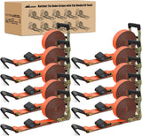 Flat Hook Ratchet Straps 10 Pack 2 in x 30 Ft Orange | Heavy Duty Tie Down Straps 10,000 Lbs Breaking Strength for Truck, Trailers Pickup