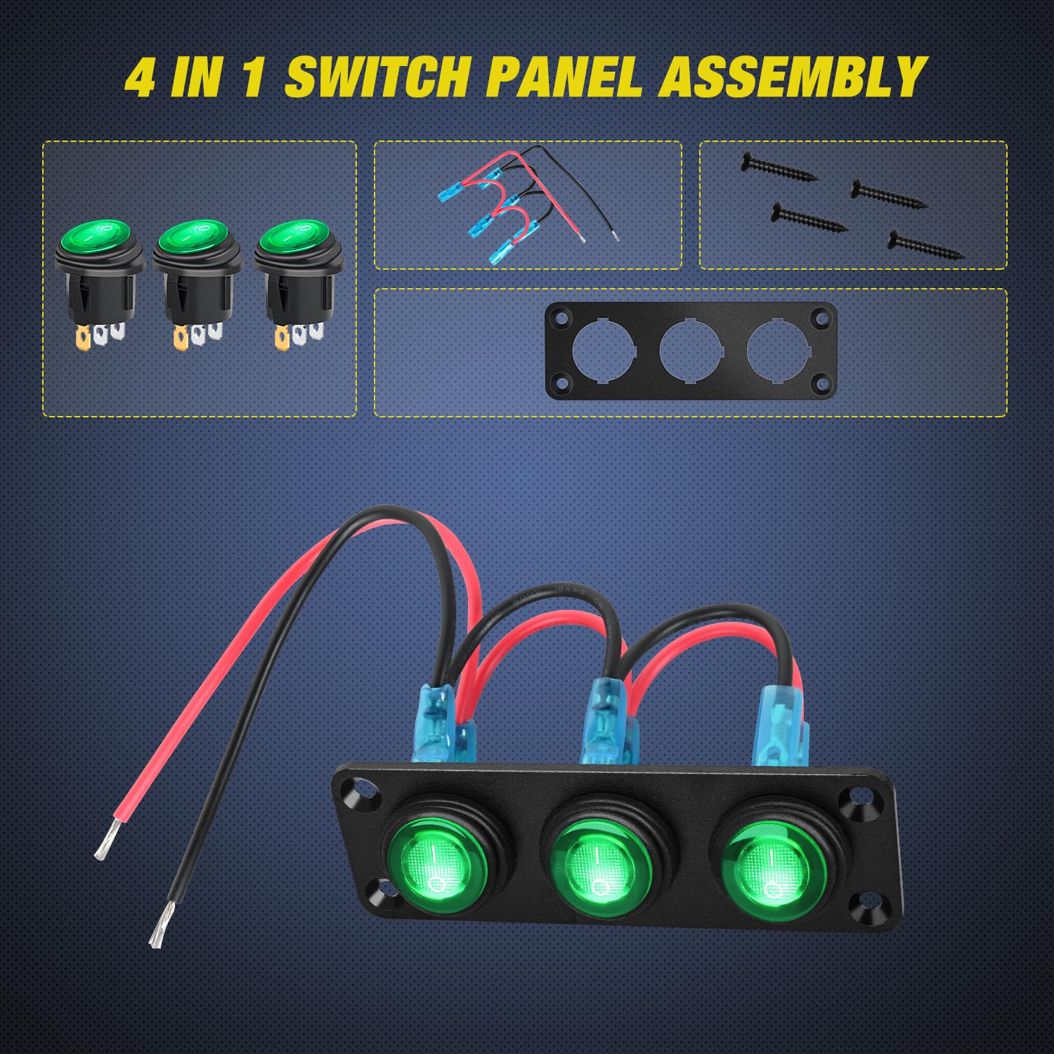 3Gang 3Pin Pre-wired Toggle Switch Panel Green Nilight