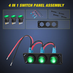 3Gang 3Pin Pre-wired Toggle Switch Panel Green Nilight