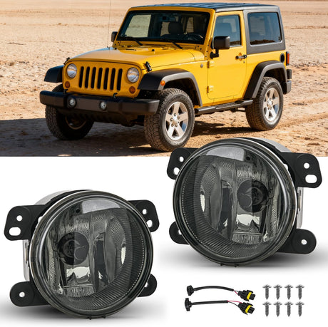 Fog Light Assembly Fog Lights Assembly Compatible with 2007 2008 2009 Jeep Wrangler 2005-2008 Dodge Magnum 2009 Journey 2006-2010 Chrysler PT Cruiser 2005-2010 300 Touring Models Smoke Lens