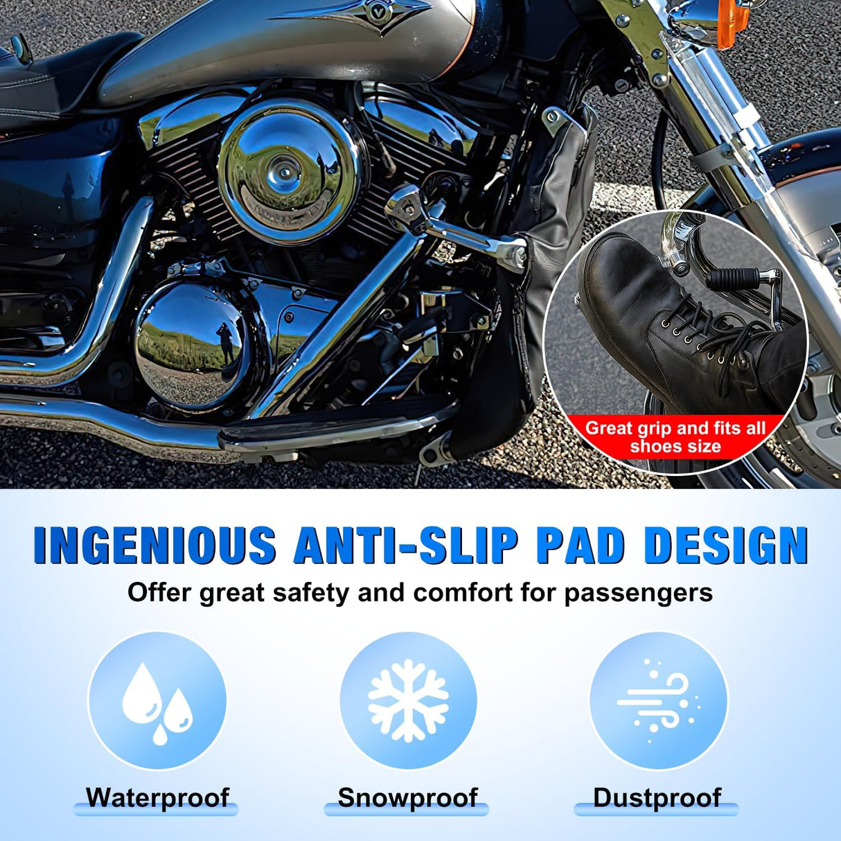 1.25 Inch Motorcycle Highway Pegs For Harley Davidson Touring Road King Street Glide Sportster Adjustable Long Angled Foot Pegs Universal For 1-1/4 Inch Engine Guard Crash Bars Highway Footpegs Chrome