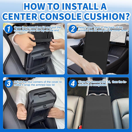 Center Console Cover Fit for 2017-2023 Tesla Model 3 2020 2021 2022 2023 Model Y PVC Leather Middle Console Cover Tesla Model 3/Y Car Center Console Cushion Pad Car Armrest Box Cover-Black