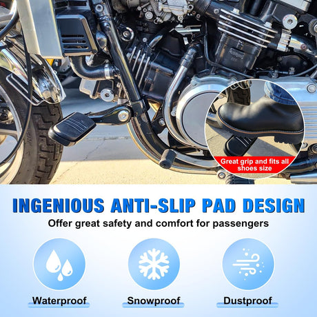 1-1/4 Inch Motorcycle Highway Pegs For Harley Davidson Touring Road King Street Glide Sportster Adjustable Short Angled Foot Pegs Universal For 1.25 Inch Engine Guard Crash Bars Highway Footpegs Black