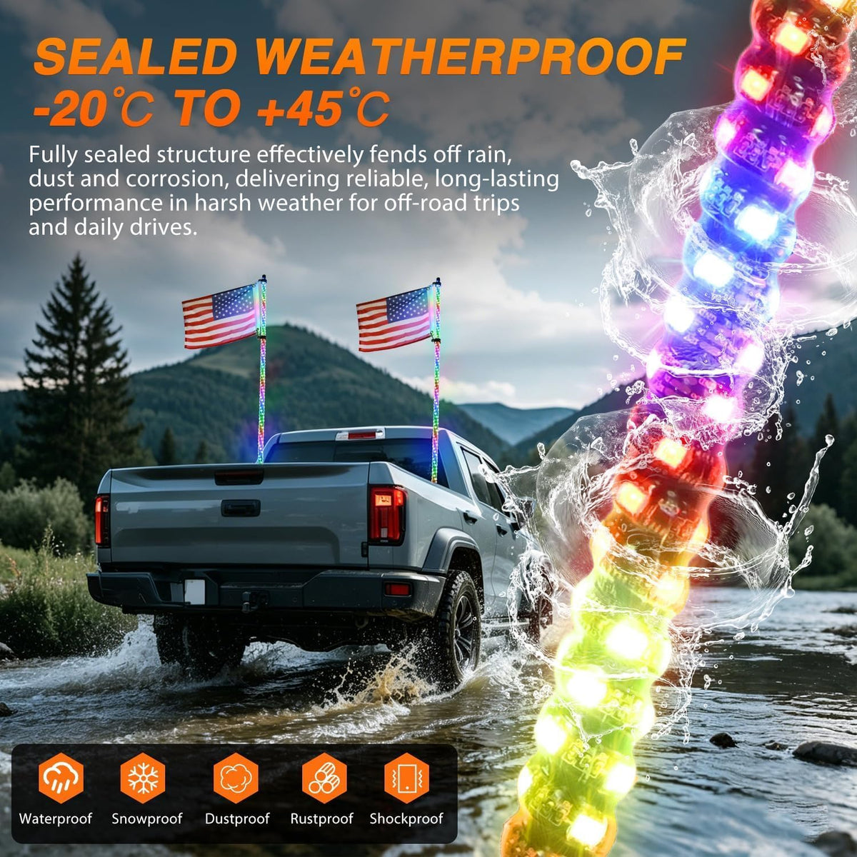 RGB LED Whip Light 2PCS 6FT Spiral Antenna Whips | APP and Remote Control with DIY Chasing Patterns Turn Signal Brake Reverse Functions and Spring Base for ATV UTV RZR and Jeep