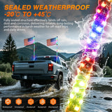 RGB LED Whip Light 2PCS 6FT Spiral Antenna Whips | APP and Remote Control with DIY Chasing Patterns Turn Signal Brake Reverse Functions and Spring Base for ATV UTV RZR and Jeep