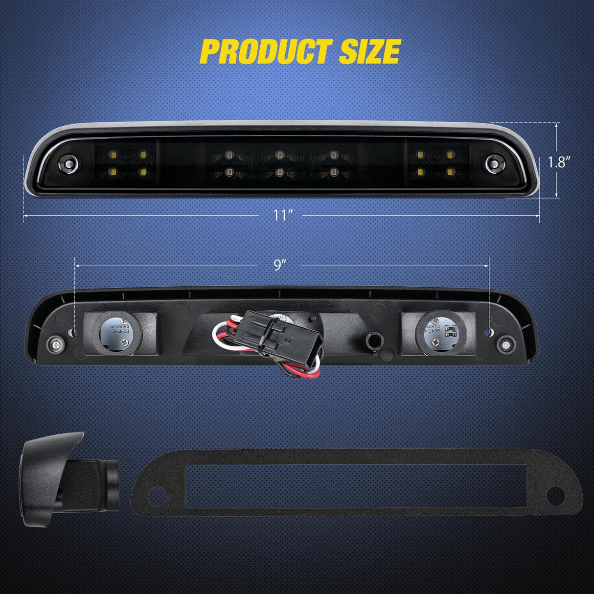 Third Brake Light Tail High Mount 3rd Stop Cargo Reverse Lights Smoked Lens Compatible with Ford F150 1994 1995 1996 F250 F350 Bronco 1992 1993 1994 1995 1996 1997 Pickup Truck Rear Cab Lamp