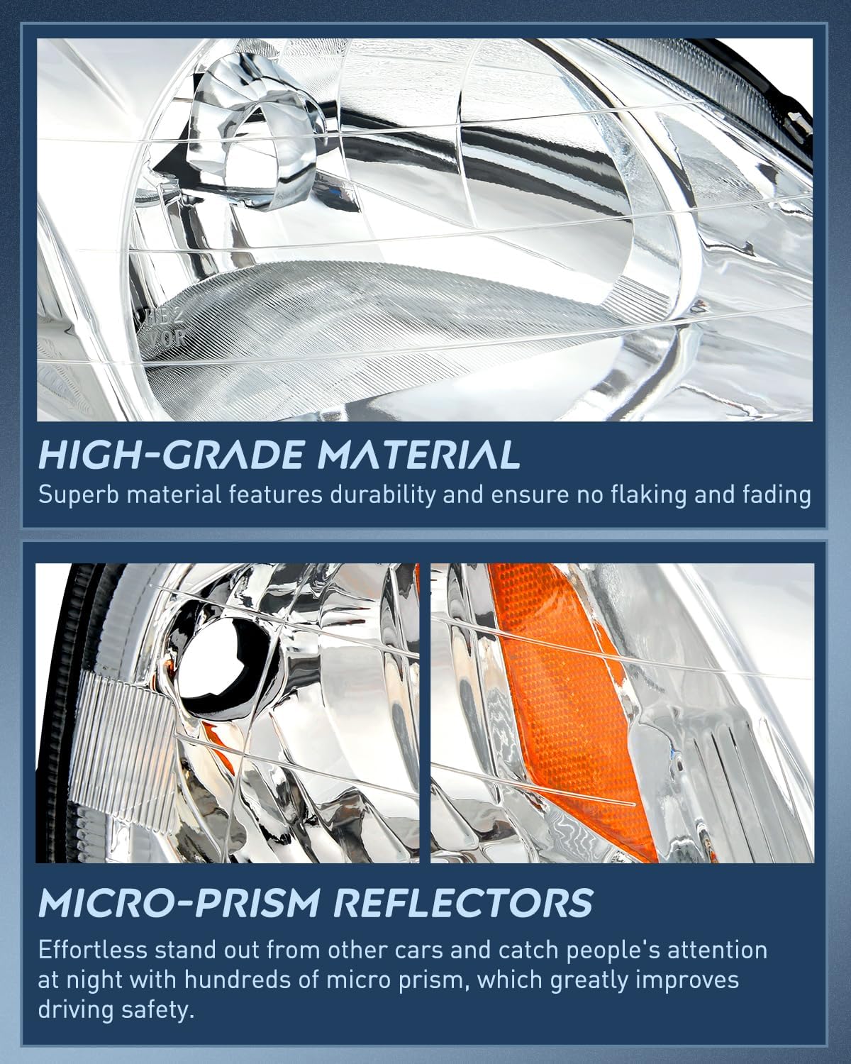 1999 2000 Honda Civic Headlight Assembly Chrome Case Amber Reflector Upgraded Clear Lens Nilight