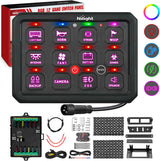 12 Gang Switch Panel Circuit Control Relay System RGB Backlight Fuse Wiring Harness Toggle Momentary Strobe Flash Modes Automatic Dimmable 12V 24V for Car Truck Camper SUV