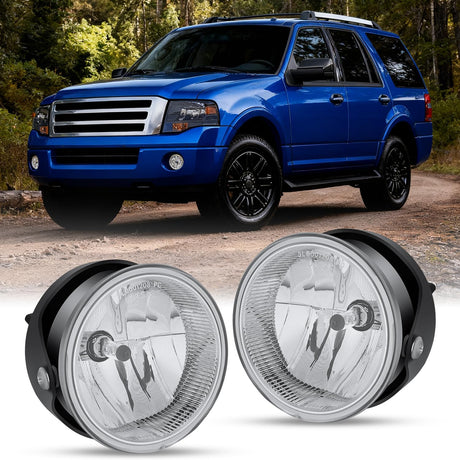 Fog Lights Assembly Compatible with 2007 2008 2009 2010 2011 2012 2013 2014 Ford Expedition 2008-2011 Ranger(Not Fit STX Package) w/H10 12V 42W Bulbs Clear Lens