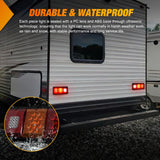 LED Triple Tail Lights 2PCS Rectangle Red Amber White Reverse | Surface Mount Waterproof Stop Brake Turn Signal Backup Lights for Trailer Camper Van RV Caravan Taillights