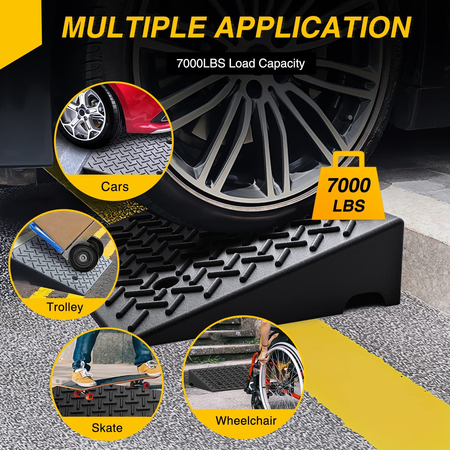 5" Rise Height Rubber Curb Ramps 7000lbs Load Capacity (Pair) Nilight