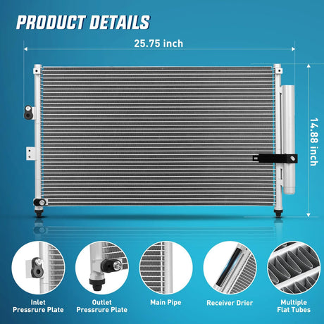 AC Condenser Fit for Honda Civic 2006 2007 2008 2009 2010 2011 Acura CSX 2006-2011 Air Conditioning A/C Condenser with Receiver Drier Replace#3525, 4770633, HO3030140, 80110SNAA01, 80110SNAA42