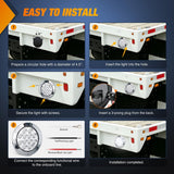Trailer Tail Lights 2PCS 4Inch Round 12LED White Chrome Frame | IP67 Waterproof Marker Clearance Reverse Backup Running Taillights for Trailer Truck Pickup Camper RV