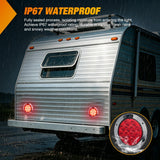 Trailer Tail Lights 2PCS 4Inch Round 12LED Red Chrome Frame | IP67 Waterproof Marker Clearance Stop Brake Running Taillights for Trailer Truck Pickup Camper RV