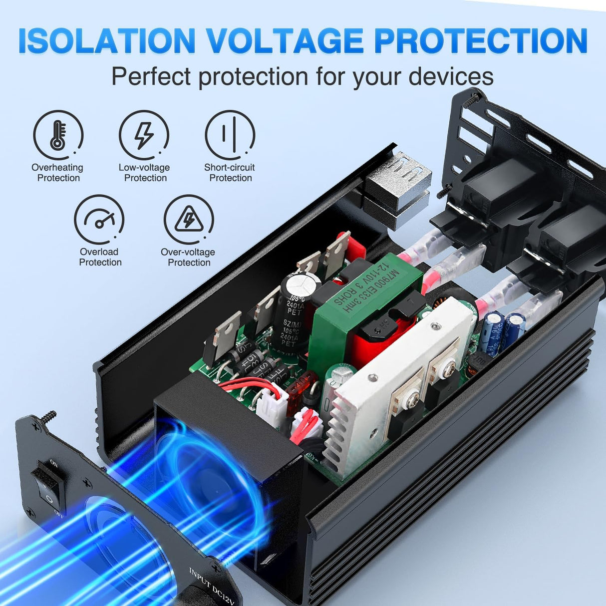 300W Power Inverter 12V DC to 110V AC Car Charger Converter with 5.4A Dual USB Ports and 2 AC Outlets for Phones Tablets Laptop Computer Game Console Kindle iPad DVD Players Black