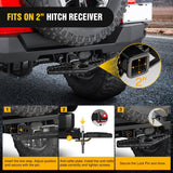 Tow Hitch Step Bar 2 Inch Receiver Bumper Guard Jeep Truck SUV Van | Rear Bumper Protector Heavy Duty Steel 350lbs Capacity Wide Non-Slip 5/8 Inch Pin Clip Anti-Rattle Stabilizer Rust-Resistant