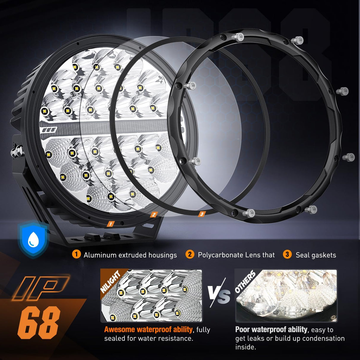 LED Offroad Driving Lights with Amber DRL 2PCS 9 Inch Round 140W IP68 Spot Flood Combo Work Light Bar with 12AWG DT Connector Wiring Harness Kit for 4x4 Truck ATV UTV SUV