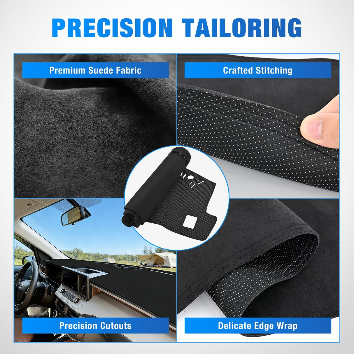Dash Cover for Ford Maverick 2022-2024, Custom Fit Suede Dashboard Mat Non‑Slip Sunshade Glare Protector Interior Accessories Black