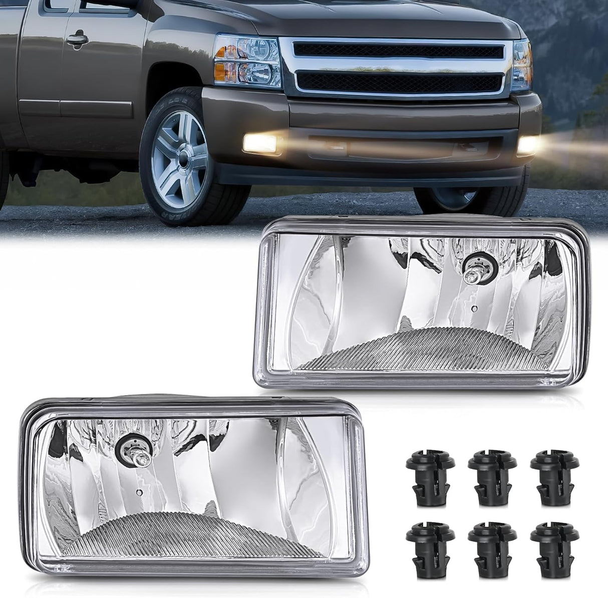 Fog Lights Assembly Compatible with 2007 2008 2009 2010 2011 2012 2013 2014 2015 Chevrolet Silverado Avalanche Tahoe Suburban GMC Sierra Yukon Cadillac Escalade Clear Lens