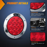 Trailer Tail Lights 2PCS 4Inch Round 12LED Red Chrome Frame | IP67 Waterproof Marker Clearance Stop Brake Running Taillights for Trailer Truck Pickup Camper RV