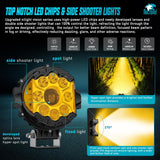 7 Inch LED Offroad Driving Lights High Low Beam 2 PCS 80W Round Amber Light Side Shooter Spot Flood Fog Light Pod w/ 16 AWG DT Connector Wiring Harness Kit for Jeep Truck ATV UTV SUV