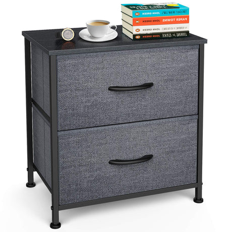 Dressers Dresser for Bedroom Storage Tower with 2 Drawers Fabric Bins Sturdy Metal Frame Wood Top Small Organizer Unit for Guest Room, Closet, Living Room, Hallway, Home Furniture, Office, Dark Gray