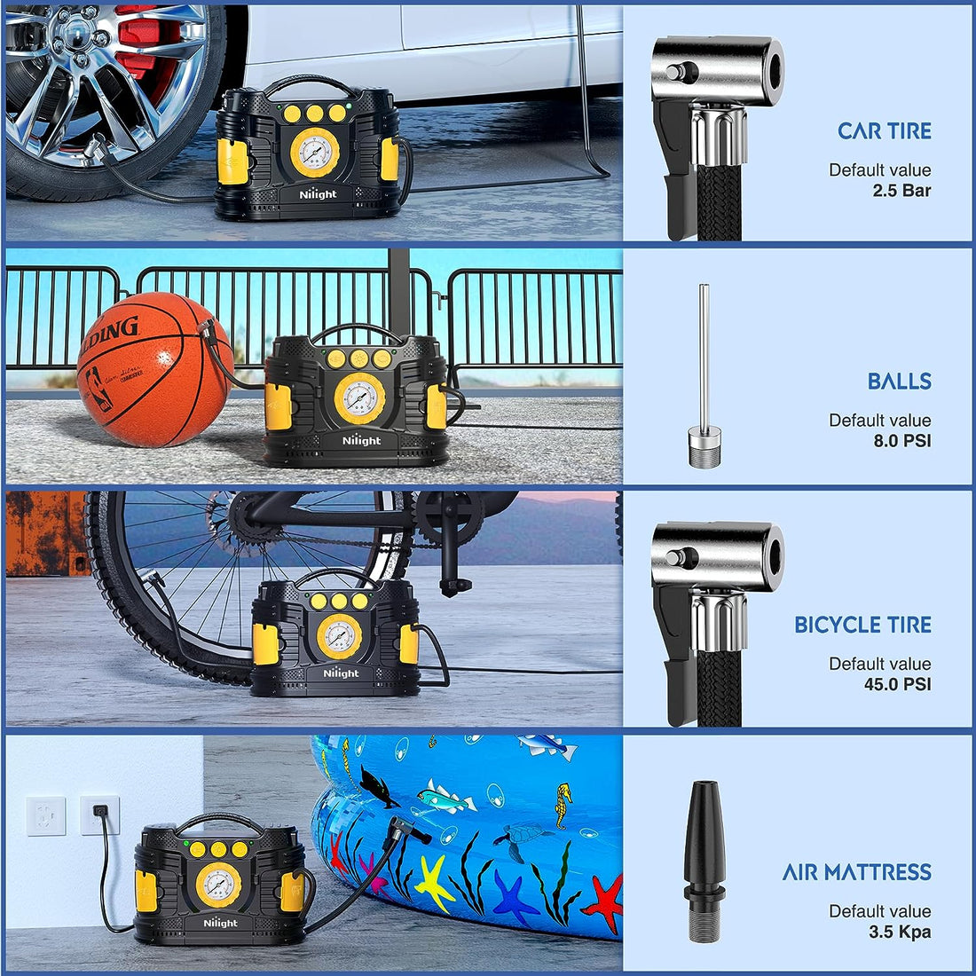 Tire Inflator Air Compressor AC/DC Dual Power Pressure Gauge – Nilight