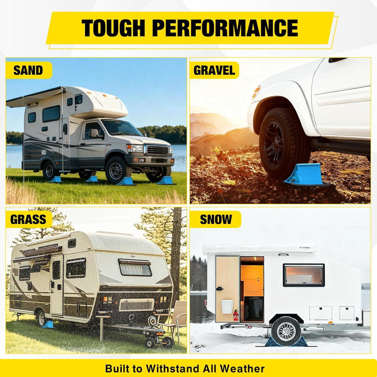 Wheel Chocks, Heavy Duty Wheel Stopper for Car, Truck, RV, Trailer, Caravan, Motorcycle, 8.7 Inch x 4.8 Inch x 4.2 Inch, 4-Pack(Blue)