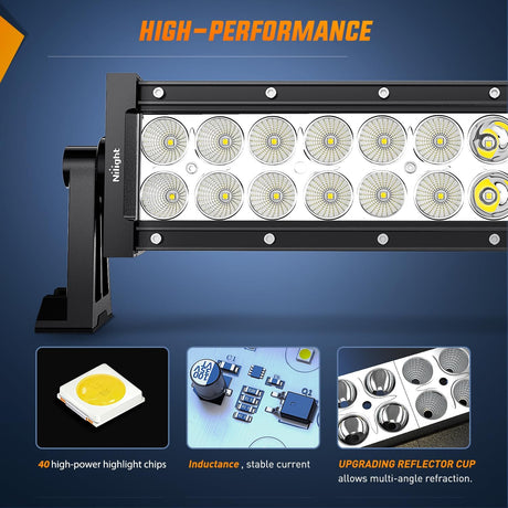 42Inch 240W Spot Flood Combo Led Light Bar Off Road Driving Lights Boat Lights Fog Light 12V On/Off 5 Pin Rocker Switch Power 14AWG Wiring Harness Kit-1 Lead for Trucks