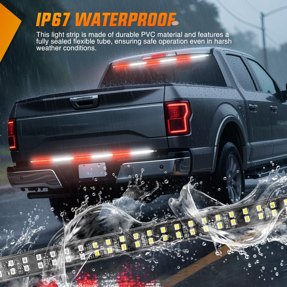 48 Inch Truck Tailgate Strobe Light Strip Tail Emergency Bar Rear Window Warning Lamp Ultra-Bright Double Row 288 LED for Pickup Trailers Construction Vehicles Car SUV, Red White