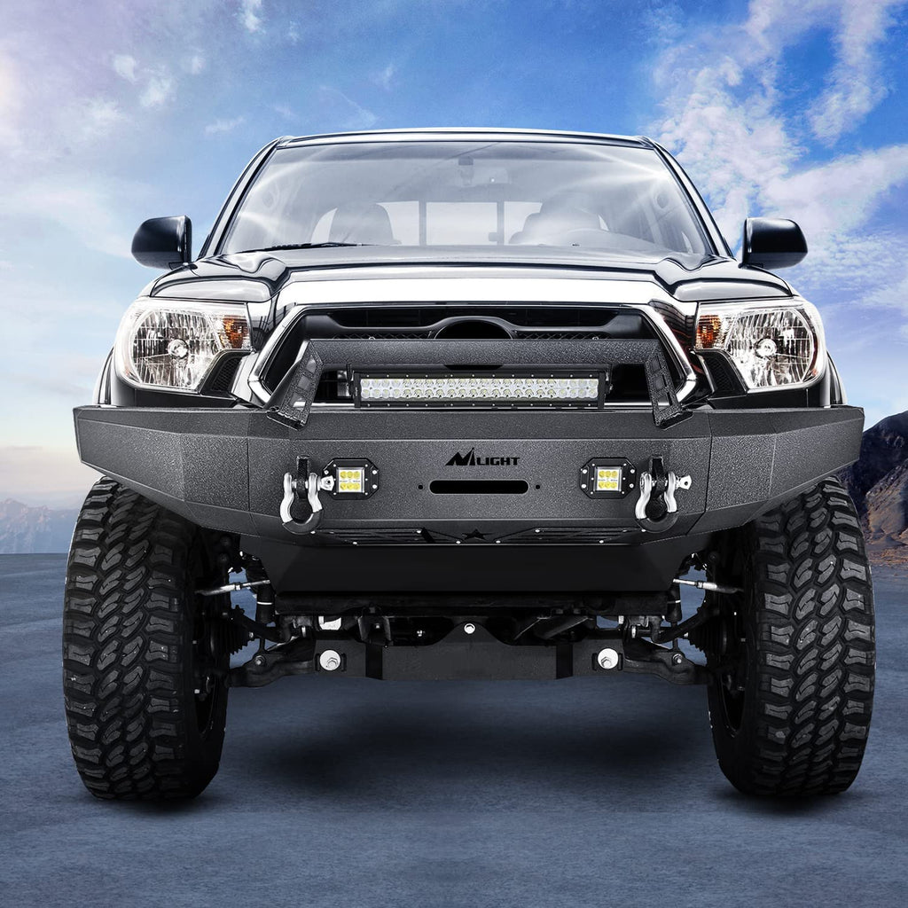 Front Bumper Nilight Front Bumper Full Width Steel Compatible for 2014 2015 2016 2017 2018 2019 2020 2021 Toyota Tundra Pickup Truck with Winch Plate Offroad 120W Light Bar 18w LED Light Pods, 2 Years Warranty