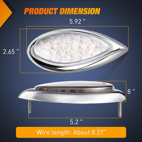 Trailer Tail Light 2PCS 5.9Inch Teardrop 35 LED White Chrome Bezel Marker Clearance Reverse Backup Running Taillight IP67 Waterproof for Trailer Truck Pickup Camper RV