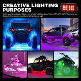 RGB Rock Lights RGB LED Rock Lights Kit 8 PCS 18LED Wide Angle Wheel Well Light with Remote & Bluetooth App Dual Control Multi Modes Underglow Multicolor Neon Pod for ATV UTV SUV Offroad Truck RZR Boat