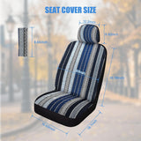 Car Seat Covers 2PCS Blue Baja Blanket Universal Front Seats | Striped Woven Fabric Breathable Washable with Shoulder Pads Airbag Compatible Fits Cars SUVs Trucks