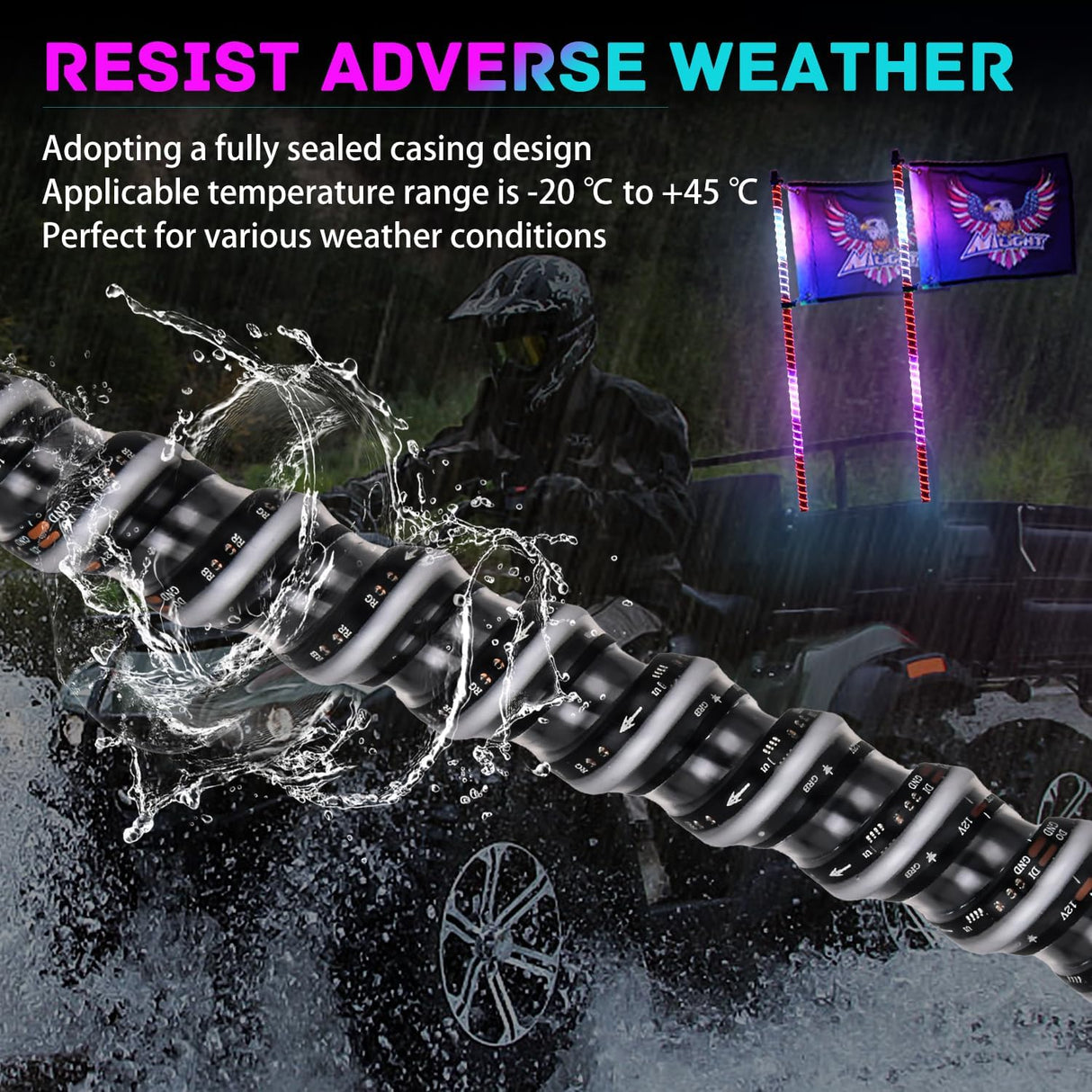 LED Whip Light 2 PCS 4FT COB RGB Lighted Antenna Whips with Spring Base Remote & App Control DIY Patterns Turn Brake Reverse Lights for Can-am Offroad ATV UTV RZR Polaris Dune Buggy Truck