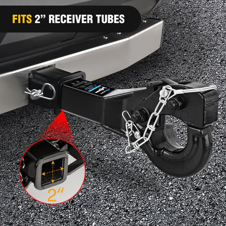 Trailer Hitch 10-TON Pintle Hitch for 2-Inch Receiver Hook Military Receiver 20000LBS,Fits 2-1/2 in Lunette Ring, Gloss Black Powder Coat