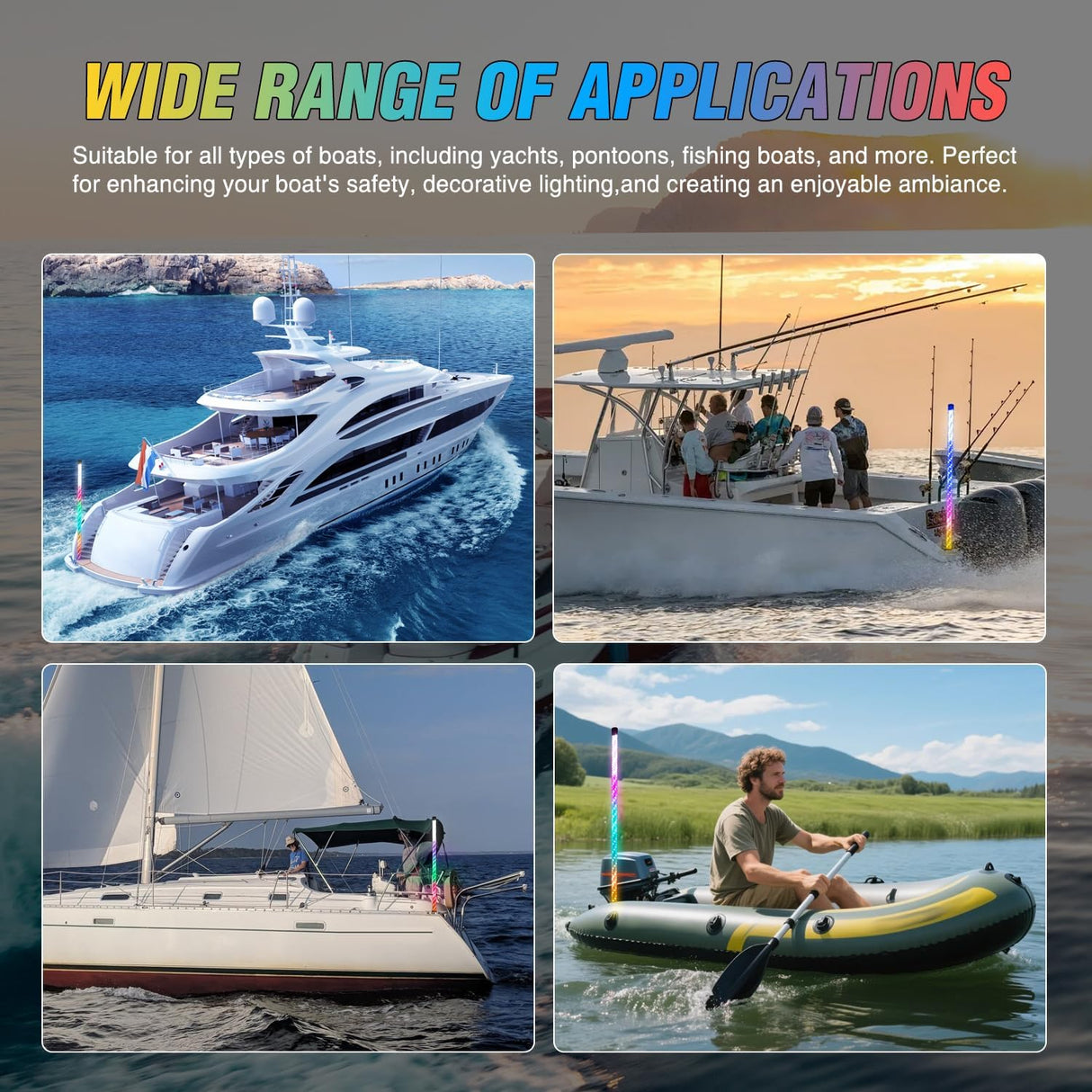 Boat Navigation Light 5FT Spiral LED Whip Lights 360° Visibility 2NM Coast Guard Compliant 400+ Patterns with Remote Plug-in Base Boats Stern Navlight for Night Fishing, Yacht, Pontoon