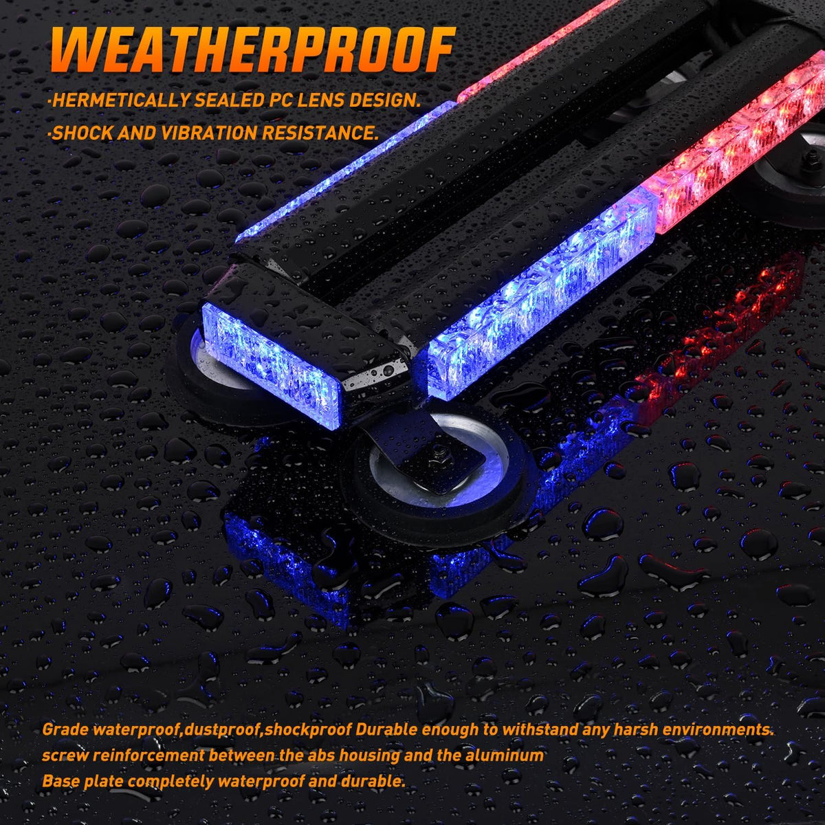 14.5 Inch 30LED Strobe Light Bar Double Side Rooftop Red Blue