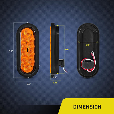 6 Inch Oval Amber Tail Lights flush Mount Grommets Plugs w/Mounting Brackets (Pair) Nilight