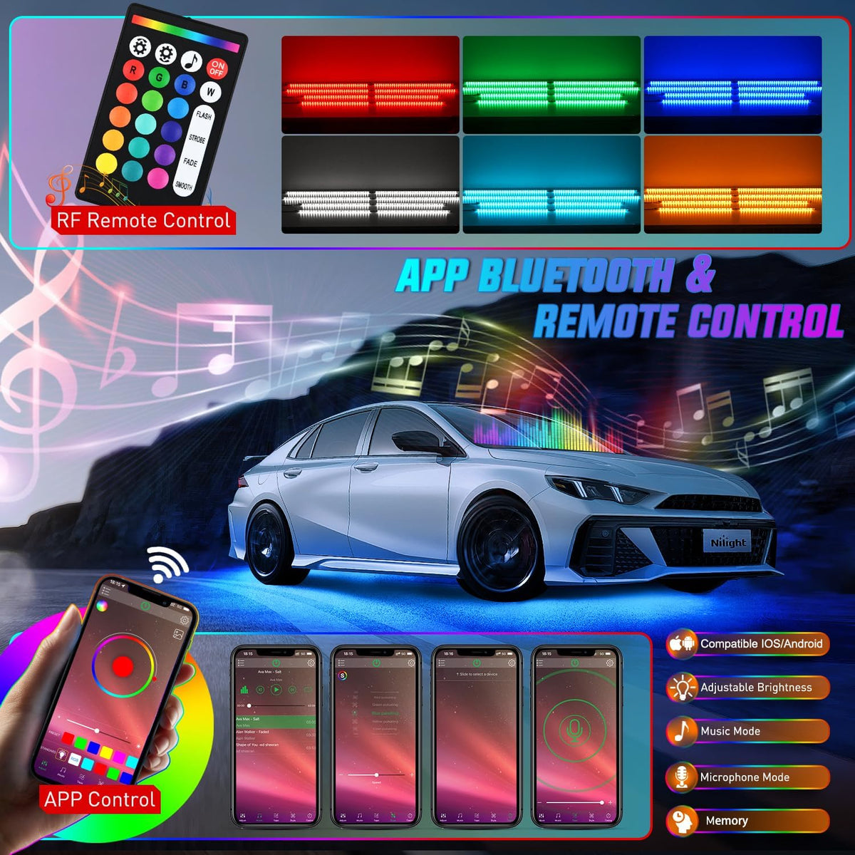 8PCS Aluminum RGBW Underglow LED Strip Lights with APP & Remote | 396 LEDs Door Assist Multi Color DIY Sound Active Function Music Mode Underbody Light Strips for Car Truck RV
