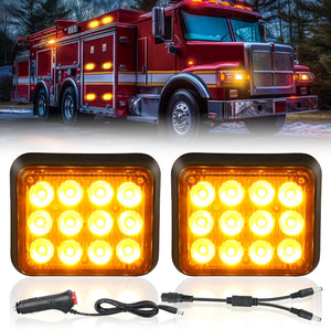 12LED Magnetic Wireless Trailer Lights 2PCS Rechargeable Portable Hazard Beacon Warning Light Amber and White Emergency Strobe Light for Trucks Trailers Vehicles Cars Bus Surface Mount