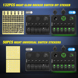 6 Gang Rocker Switch Panel Waterproof Pre-Wired Aluminum Panels with PD Type C and USB Cigarette Lighter Socket Voltmeter 12V 24V ON Off Switches for Car Trucks Boats RVs Green