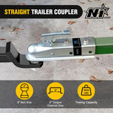 Straight Trailer Coupler with Security Latch&Chain for 2-Inch Hitch Ball, 2-Inch Channel,3500 LBS,Heavy Duty Trailler Tongue Coupler for Station Wagon, Truck, Bolted & Welded Installation