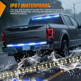 60 Inch Truck Tailgate Strobe Light Strip Tail Emergency Bar Rear Window Warning Lamp Ultra-Bright Double Row 360 LED for Pickup Trailers Construction Vehicles Car SUV, Blue White