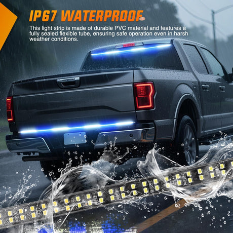 60 Inch Truck Tailgate Strobe Light Strip Tail Emergency Bar Rear Window Warning Lamp Ultra-Bright Double Row 360 LED for Pickup Trailers Construction Vehicles Car SUV, Blue White