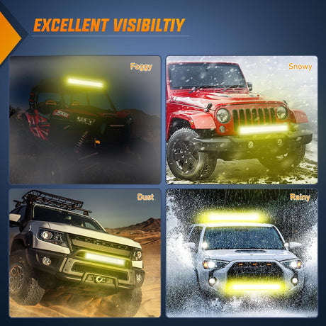 LED Light Bar 20 Inch 126W Spot Flood Combo Yellow Beam Off Road Lamp Fishing Hunting Emergency Deck Work Lighting for Trucks UTV Pick-up Van Boat Tractor