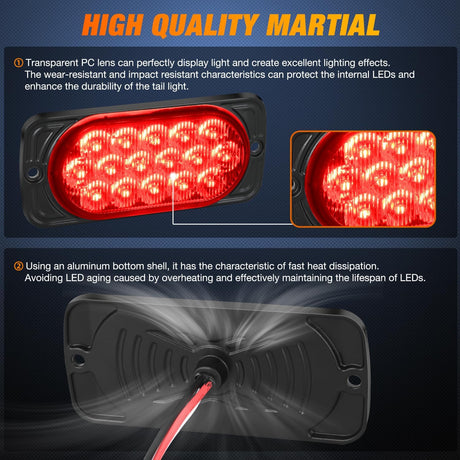 Taillight Assembly 4.4 Inch Aluminum Housing Tail Light 2 PCS 16 LED Red Running Brake Turn Signals Marker Lights Surface Mount IP67 Waterproof for 10-30V RV Camper Trailer Truck Bus Boat
