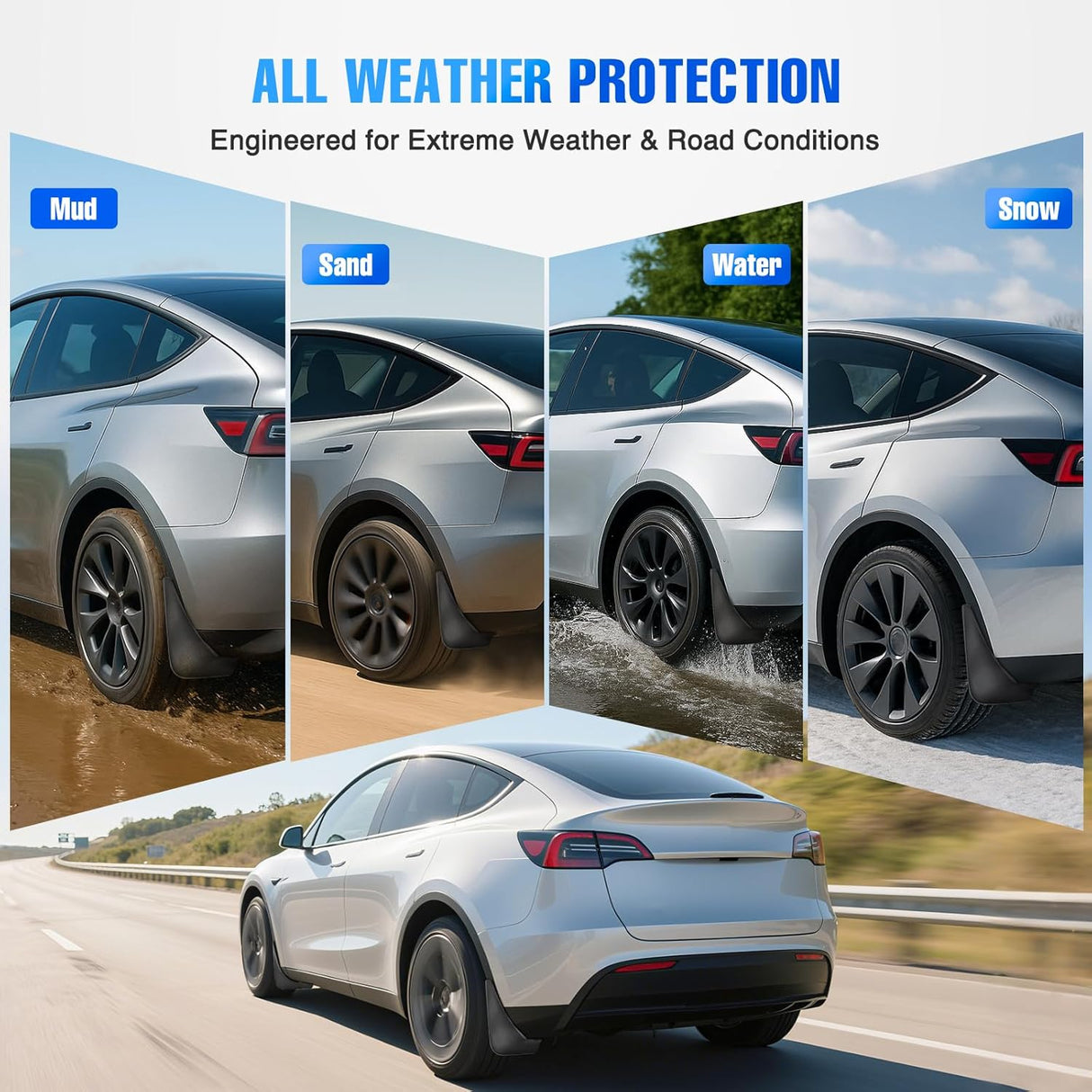Mud Flaps for Tesla Model Y 2020 2021 2022 2023 2024 2025, No Drilling Precision Fit Exterior Accessories Heavy-Duty Splash Guards Protection, Front & Rear Set