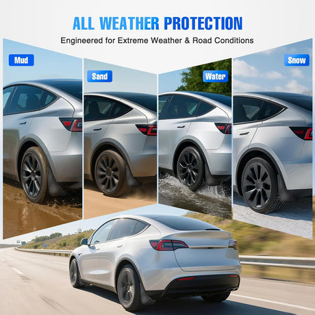 Mud Flaps for Tesla Model Y 2020 2021 2022 2023 2024 2025, No Drilling Precision Fit Exterior Accessories Heavy-Duty Splash Guards Protection, Front & Rear Set