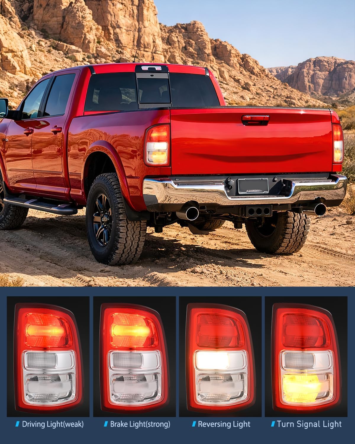 Taillight Assembly Compatible with 2019 2020 2021 2022 2023 Dodge Ram 2500 2019-2023 Dodge Ram 3500 Red Bezel Tail Light OE Style Rear Lamp Replacement Driver and Passenger Side